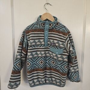 Patagonia Blue and Brown Geometric Sychilla Fleece Pullover Kids